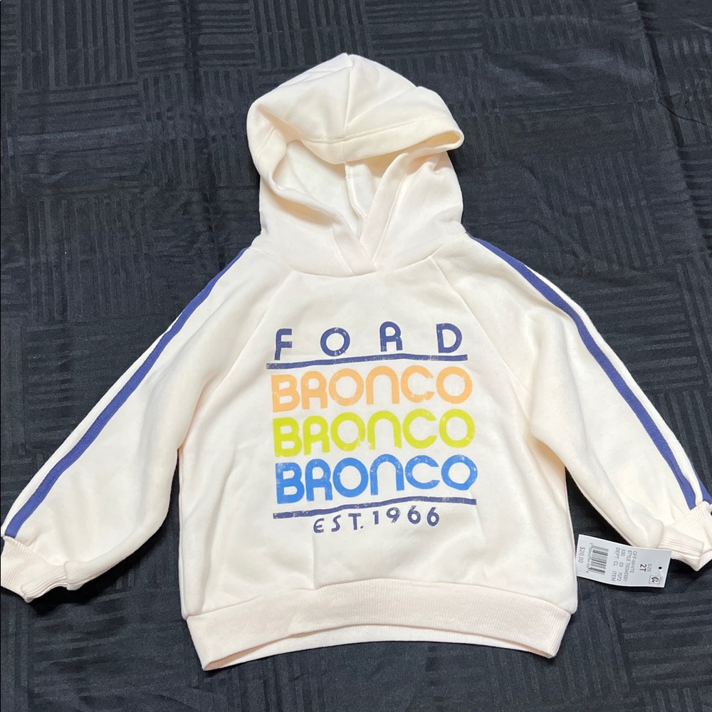 Ford Bronco Kids Cream Hoodie with Colorful Print Size 2T
